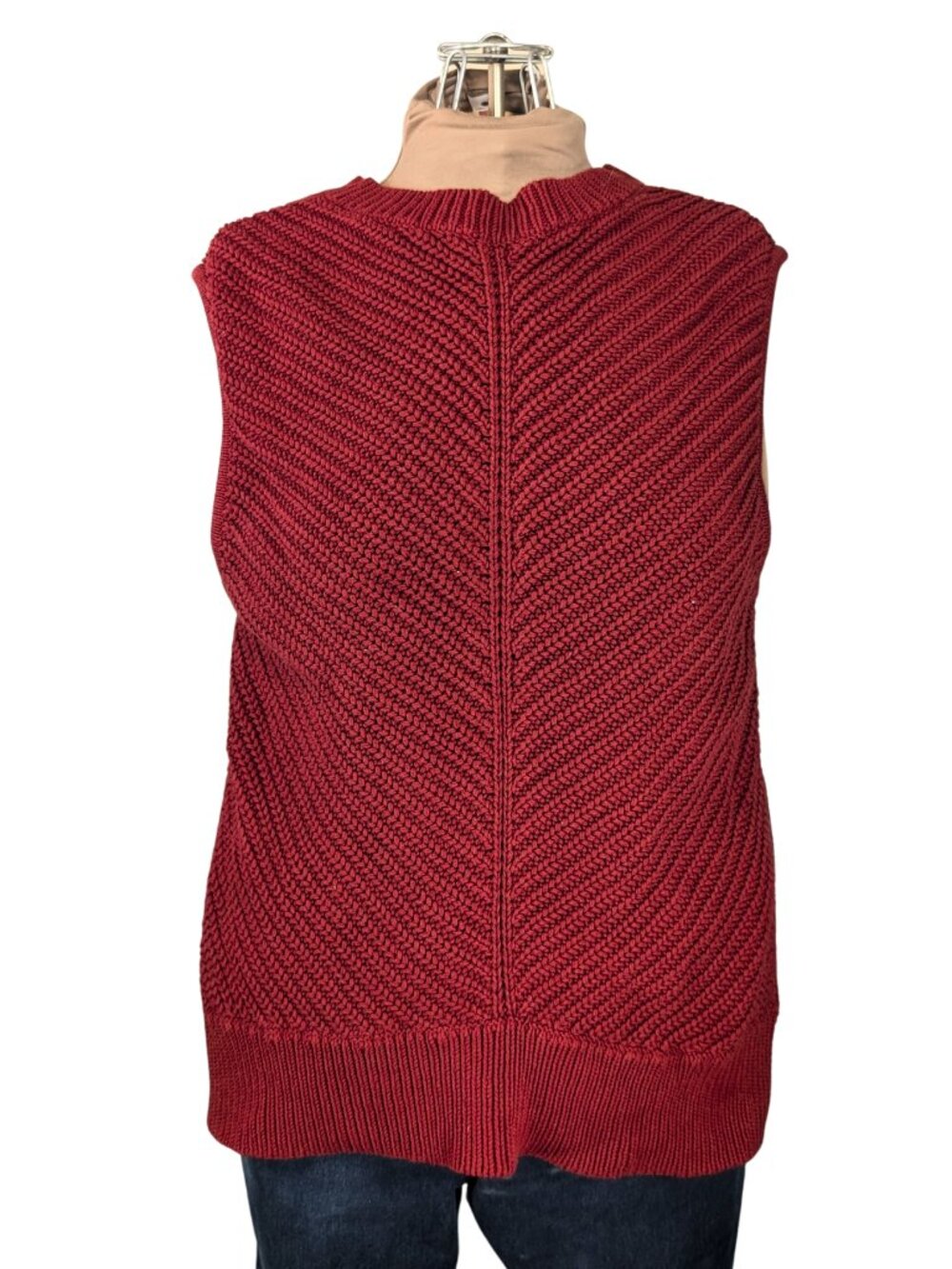 L.L. Bean Signature Large Maroon Cable Knit Sleeveless Split Hem Long Sweater